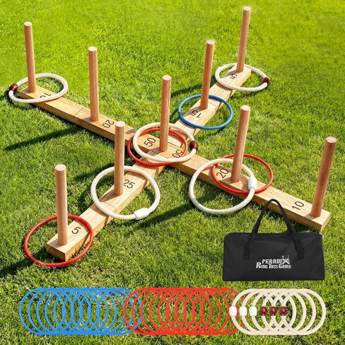 لعبة الرمي الدائري للأطفال من بيراديكس، عطلة ممتعة في الداخل والخارج، إعداد سهل وتمديد مغناطيسي، ألعاب ساحة العشب في الهواء الطلق للبالغين وحفلات العائلة والفناء الخلفي والشاطئ خارج اللعبة، 26 حلقة وحقيبة حمل in Kuwait