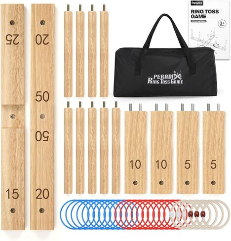 لعبة الرمي الدائري للأطفال من بيراديكس، عطلة ممتعة في الداخل والخارج، إعداد سهل وتمديد مغناطيسي، ألعاب ساحة العشب في الهواء الطلق للبالغين وحفلات العائلة والفناء الخلفي والشاطئ خارج اللعبة، 26 حلقة وحقيبة حمل in Kuwait