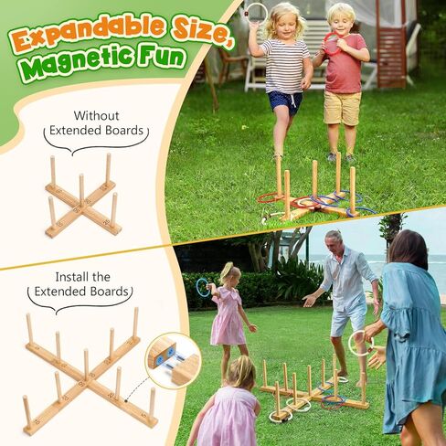 لعبة الرمي الدائري للأطفال من بيراديكس، عطلة ممتعة في الداخل والخارج، إعداد سهل وتمديد مغناطيسي، ألعاب ساحة العشب في الهواء الطلق للبالغين وحفلات العائلة والفناء الخلفي والشاطئ خارج اللعبة، 26 حلقة وحقيبة حمل in Kuwait