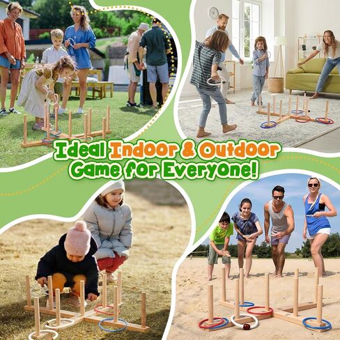لعبة الرمي الدائري للأطفال من بيراديكس، عطلة ممتعة في الداخل والخارج، إعداد سهل وتمديد مغناطيسي، ألعاب ساحة العشب في الهواء الطلق للبالغين وحفلات العائلة والفناء الخلفي والشاطئ خارج اللعبة، 26 حلقة وحقيبة حمل in Kuwait