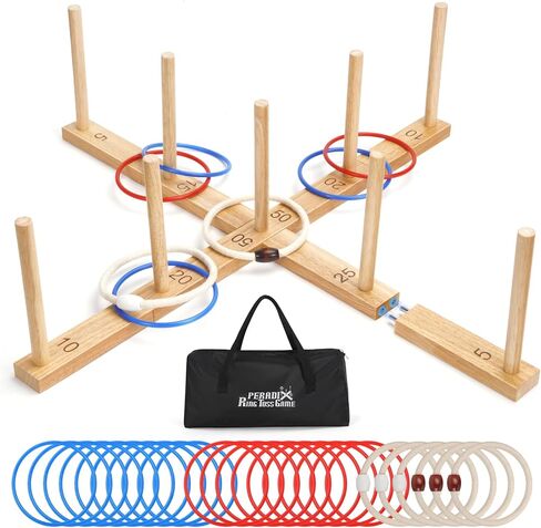 لعبة الرمي الدائري للأطفال من بيراديكس، عطلة ممتعة في الداخل والخارج، إعداد سهل وتمديد مغناطيسي، ألعاب ساحة العشب في الهواء الطلق للبالغين وحفلات العائلة والفناء الخلفي والشاطئ خارج اللعبة، 26 حلقة وحقيبة حمل in Kuwait