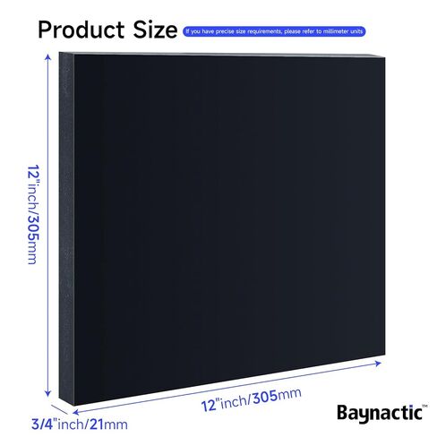 لوح بلاستيكي أسود من Delrin/Acetal Copolymer، بلاستيك هندسي عالي الأداء لتصنيع CNC، DIY، والتطبيقات الصناعية (أسود، 3/4 بوصة × 12 بوصة × 12 بوصة) in Kuwait