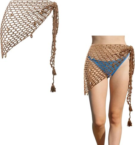 Women Swimwear Cover up Sarong Wraps Sexy Fashion Hand Crochet Shawl Capelet Shell Beach Triangle Fishnet Skirt Wrap in Kuwait