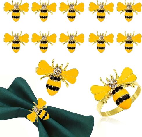 Bee Napkin Rings Set of 12 Yellow Enamel & Rhinestone Honeybee Napkin Holder Ring for Spring Party Garden Wedding Baby Shower Decor,Lively Dinner Table Setting for Holiday Gatherings & Daily in Saudi Arabia