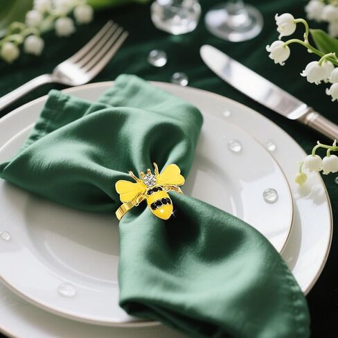 Bee Napkin Rings Set of 12 Yellow Enamel & Rhinestone Honeybee Napkin Holder Ring for Spring Party Garden Wedding Baby Shower Decor,Lively Dinner Table Setting for Holiday Gatherings & Daily in Saudi Arabia