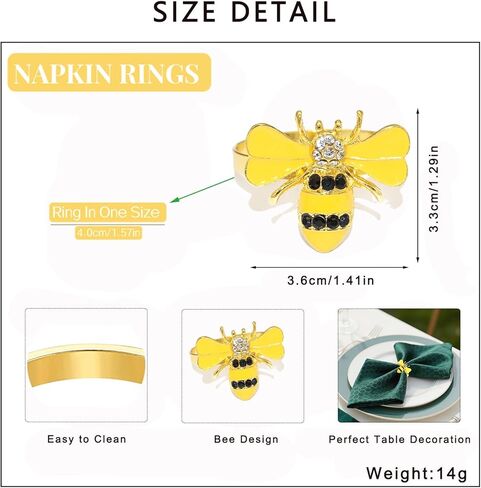 Bee Napkin Rings Set of 12 Yellow Enamel & Rhinestone Honeybee Napkin Holder Ring for Spring Party Garden Wedding Baby Shower Decor,Lively Dinner Table Setting for Holiday Gatherings & Daily in Saudi Arabia