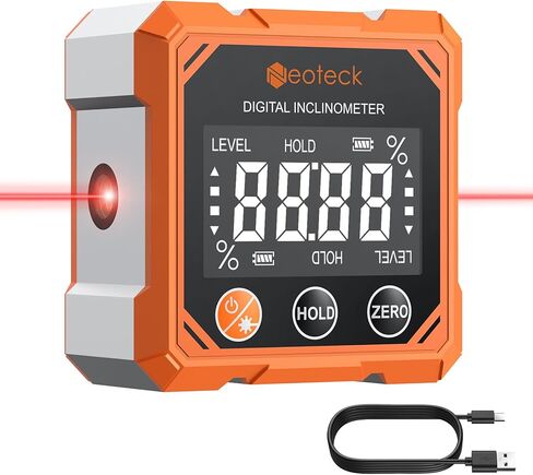 Neoteck 4-Side Magnetic Digital Angle Finder with Laser (Class 2,<1mW Output) 4x90°Angle Finder Tool Rechargeable Digital Angle Gauge with Backlight Screen Digital Laser Level for Hanging Construction in Saudi Arabia