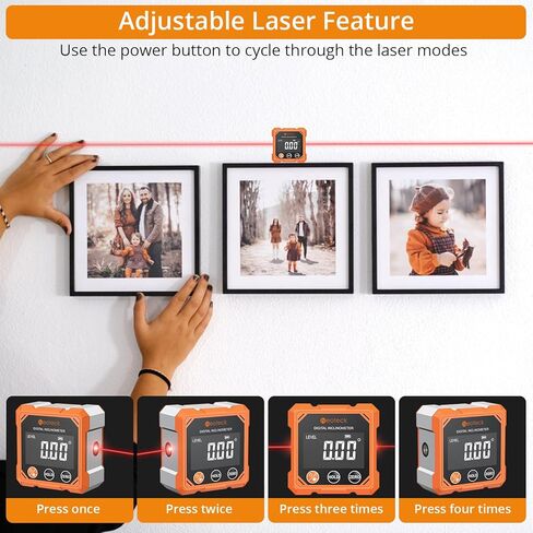 Neoteck 4-Side Magnetic Digital Angle Finder with Laser (Class 2,<1mW Output) 4x90°Angle Finder Tool Rechargeable Digital Angle Gauge with Backlight Screen Digital Laser Level for Hanging Construction in Saudi Arabia