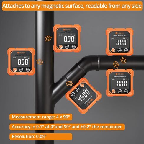 Neoteck 4-Side Magnetic Digital Angle Finder with Laser (Class 2,<1mW Output) 4x90°Angle Finder Tool Rechargeable Digital Angle Gauge with Backlight Screen Digital Laser Level for Hanging Construction in Saudi Arabia