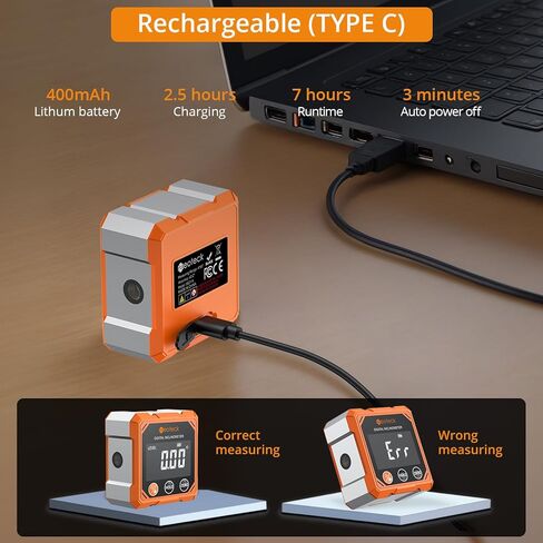 Neoteck 4-Side Magnetic Digital Angle Finder with Laser (Class 2,<1mW Output) 4x90°Angle Finder Tool Rechargeable Digital Angle Gauge with Backlight Screen Digital Laser Level for Hanging Construction in Saudi Arabia
