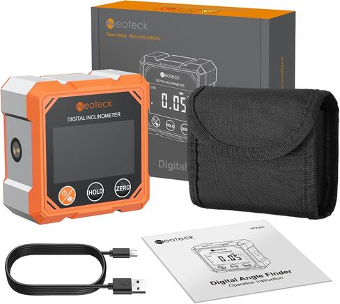 Neoteck 4-Side Magnetic Digital Angle Finder with Laser (Class 2,<1mW Output) 4x90°Angle Finder Tool Rechargeable Digital Angle Gauge with Backlight Screen Digital Laser Level for Hanging Construction in Saudi Arabia
