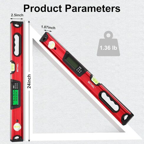 BETHEL Digital Level with LCD Display,24Inch Magnetic Digital Torpedo Level, Vertical & Horizontal Spirit Bubble Measuring Tools for Woodworking Construction Craftsman in Kuwait