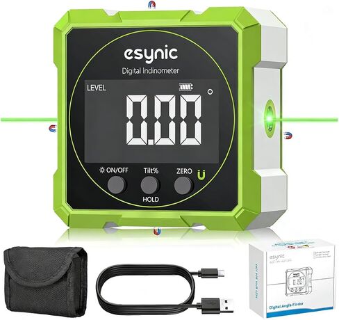 eSynic Rugged Digital Angle Finder with Laser-Type-C Rechargeable Digital Inclinometer-Waterpoof-4-Sides Magnetic Angle Gauge-Clear LCD Display for Construction (Laser Level: Class II Output: 0.51mW) in Kuwait