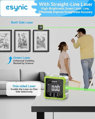eSynic Rugged Digital Angle Finder with Laser-Type-C Rechargeable Digital Inclinometer-Waterpoof-4-Sides Magnetic Angle Gauge-Clear LCD Display for Construction (Laser Level: Class II Output: 0.51mW) in Kuwait