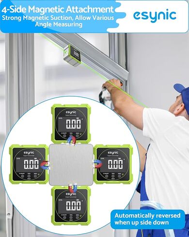 eSynic Rugged Digital Angle Finder with Laser-Type-C Rechargeable Digital Inclinometer-Waterpoof-4-Sides Magnetic Angle Gauge-Clear LCD Display for Construction (Laser Level: Class II Output: 0.51mW) in Kuwait