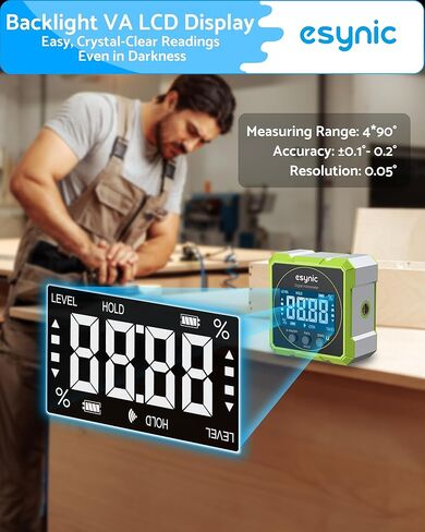 eSynic Rugged Digital Angle Finder with Laser-Type-C Rechargeable Digital Inclinometer-Waterpoof-4-Sides Magnetic Angle Gauge-Clear LCD Display for Construction (Laser Level: Class II Output: 0.51mW) in Kuwait