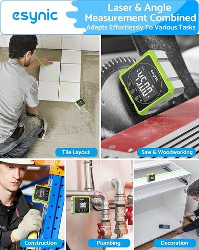 eSynic Rugged Digital Angle Finder with Laser-Type-C Rechargeable Digital Inclinometer-Waterpoof-4-Sides Magnetic Angle Gauge-Clear LCD Display for Construction (Laser Level: Class II Output: 0.51mW) in Kuwait