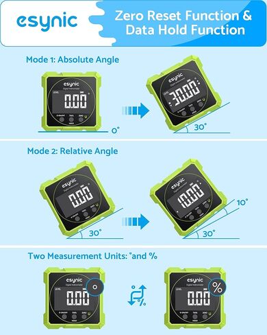 eSynic Rugged Digital Angle Finder with Laser-Type-C Rechargeable Digital Inclinometer-Waterpoof-4-Sides Magnetic Angle Gauge-Clear LCD Display for Construction (Laser Level: Class II Output: 0.51mW) in Kuwait