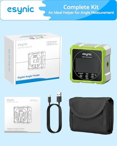 eSynic Rugged Digital Angle Finder with Laser-Type-C Rechargeable Digital Inclinometer-Waterpoof-4-Sides Magnetic Angle Gauge-Clear LCD Display for Construction (Laser Level: Class II Output: 0.51mW) in Kuwait