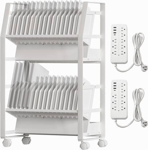 Charging Cart for Chromebooks, Laptops & iPads - 16 Adjustable Compartments, Open Design, Rolling Wheels & Surge Protection, White Steel Powder-Coated in Saudi Arabia