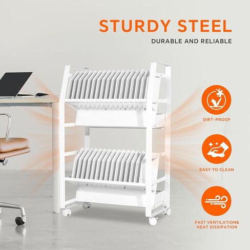 Charging Cart for Chromebooks, Laptops & iPads - 16 Adjustable Compartments, Open Design, Rolling Wheels & Surge Protection, White Steel Powder-Coated in Saudi Arabia