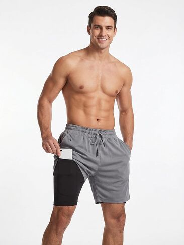 Men 2 in 1 Athletic Running Shorts Workout Training Gym Outdoor Sports Activewear Shorts in Saudi Arabia