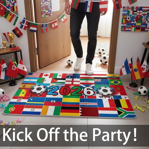World Cup Soccer Rugs 2026 World Cup Merchandise Soccer Gifts World Flags Soccer Ball Rugs Football Room Decor for Boys Front Door Rug Crystal Velvet Rugs 16x24 Inch Door Mats in Kuwait