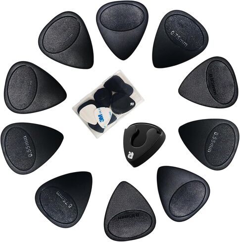 10 Pcs Anti-slip Guitar Picks with Pick Holder, Includes Medium Heavy Thickness Plectrums (0.9 1.5 1.8 2.0 2.3mm), Black Guitar Pick Case with Adhesive for Electric Acoustic Guitars Ukulele Bass in Saudi Arabia