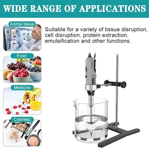Handheld Lab Homogenizer High Speed Disperser Emulsifier Mixer 6 Speed Level from 0 to 25 000rpm 316 Stainless Steel 10mm Probe for 5-250ml Sample Max Viscosity 5000mPas with Stand in Saudi Arabia