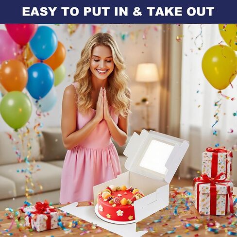 صندوق كيك مقاس 8 × 8 × 4 بوصة مع ألواح كيك، 12 عبوة سهلة التجميع صناديق مخبز مقاس 8 بوصة مع نافذة، صناديق معجنات بيضاء للسلع المخبوزة، تغليف المخبوزات للفحم، أساسيات أعمال المخابز المنزلية in Kuwait