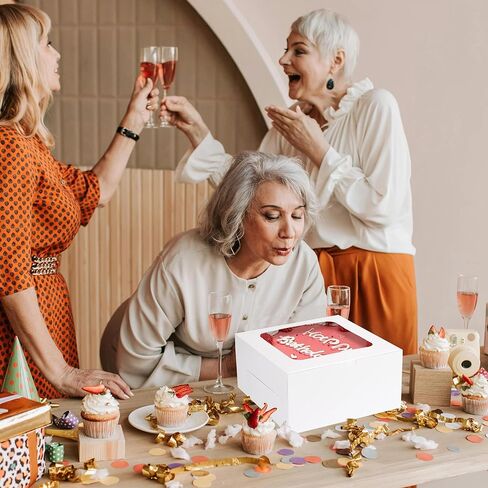 صندوق كيك مقاس 8 × 8 × 4 بوصة مع ألواح كيك، 12 عبوة سهلة التجميع صناديق مخبز مقاس 8 بوصة مع نافذة، صناديق معجنات بيضاء للسلع المخبوزة، تغليف المخبوزات للفحم، أساسيات أعمال المخابز المنزلية in Kuwait