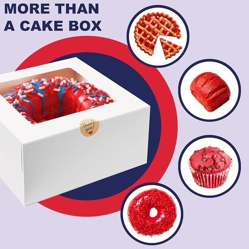 صندوق كيك مقاس 8 × 8 × 4 بوصة مع ألواح كيك، 12 عبوة سهلة التجميع صناديق مخبز مقاس 8 بوصة مع نافذة، صناديق معجنات بيضاء للسلع المخبوزة، تغليف المخبوزات للفحم، أساسيات أعمال المخابز المنزلية in Kuwait