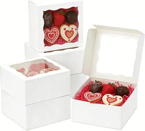 50pcs Cookie Boxes 5x5x2.5 Inches Bakery Boxes with Window Treat Box Dessert Box for Pastry Strawberries Chocolate Mini Cake Donuts - White in Saudi Arabia