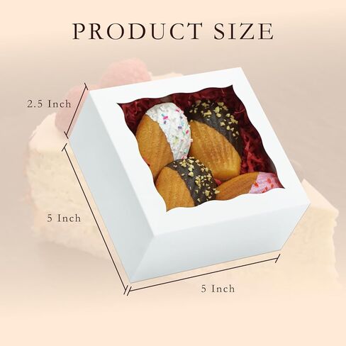 50pcs Cookie Boxes 5x5x2.5 Inches Bakery Boxes with Window Treat Box Dessert Box for Pastry Strawberries Chocolate Mini Cake Donuts - White in Saudi Arabia