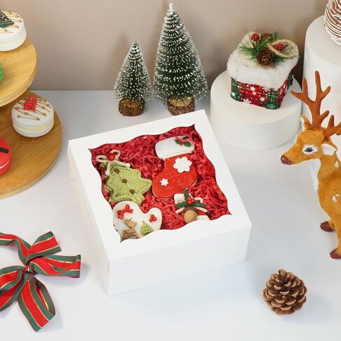 50pcs Cookie Boxes 5x5x2.5 Inches Bakery Boxes with Window Treat Box Dessert Box for Pastry Strawberries Chocolate Mini Cake Donuts - White in Saudi Arabia