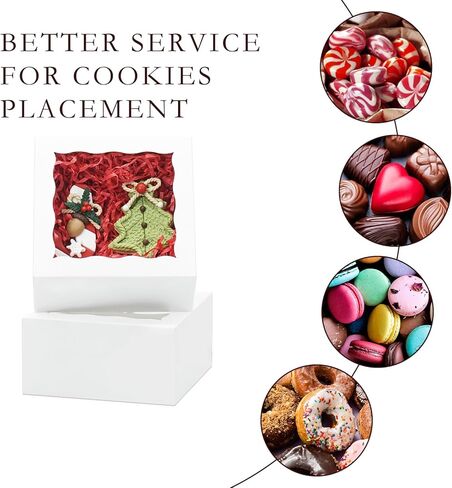 50pcs Cookie Boxes 5x5x2.5 Inches Bakery Boxes with Window Treat Box Dessert Box for Pastry Strawberries Chocolate Mini Cake Donuts - White in Saudi Arabia