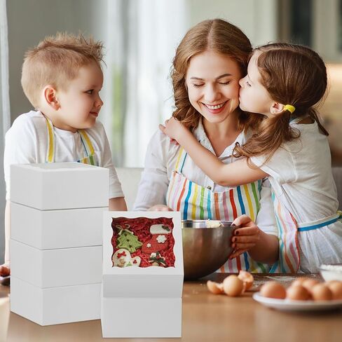 50pcs Cookie Boxes 5x5x2.5 Inches Bakery Boxes with Window Treat Box Dessert Box for Pastry Strawberries Chocolate Mini Cake Donuts - White in Saudi Arabia