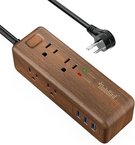 قطاع الطاقة عرام حامي 8 منافذ مع 2 منافذ USB-A + 1USB-C محطة شحن سلك تمديد طويل الزاوية اليمنى المقابس المسطحة قواطع دوائر للمنزل والمكتب وغرفة النوم (خشب فاتح USB-C) in Kuwait