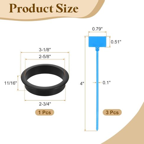 uxcell Desk Grommet, 2-3/4" (70mm) Zinc Alloy Cable Hole Cover Wire Cord Organizer with Marked Cable Ties for Home Office Desktop Wire, Black in Saudi Arabia