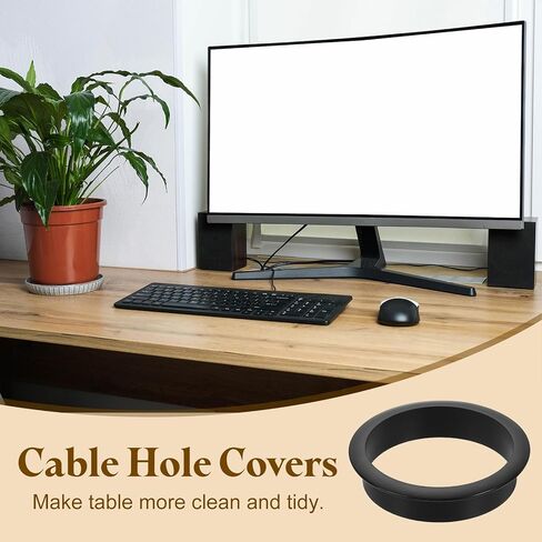 uxcell Desk Grommet, 2-3/4" (70mm) Zinc Alloy Cable Hole Cover Wire Cord Organizer with Marked Cable Ties for Home Office Desktop Wire, Black in Saudi Arabia
