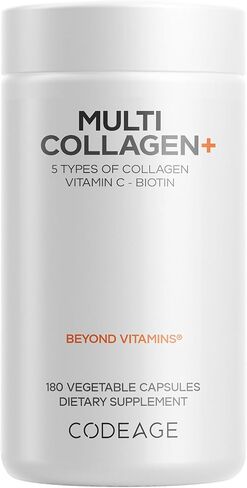 Codeage Multi Collagen + مكمل مع فيتامين C، البيوتين 5000 ميكروجرام، حمض الهيالورونيك، Amla Berry، BioPerine - 5 أنواع من الكولاجين الذي يتم تغذيته على العشب، والمراعي - كمية تكفي لمدة شهرين - غير معدلة وراثيًا - 180 كبسولة in Saudi Arabia