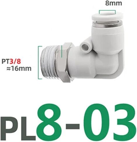 PL pneumatic quick connector 4mm-12mm trachea hose outer diameter 1/8" 1/4" 3/8" 1/2" air elbow plug-in copper connector(PL8-03) in Saudi Arabia
