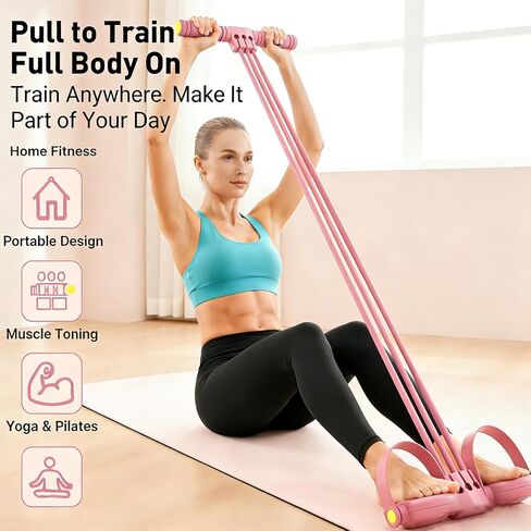 Upgraded Pedal Resistance Band with Handle, 6-Tube Multifunction Stretching Workout Band for Yoga,Home Workout Equipment,Device for Abdomen,Waist,Arm,Leg,Core/ABS,Gift for Mon in Saudi Arabia