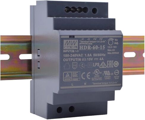 HDR-60-15 60W 15V 4A DIN مزود طاقة السكك الحديدية، عرض نحيف للغاية 52.5 مم، مدخل واسع 85-264VAC، درجة صناعية لـ PLC، محاور المنزل الذكي in Kuwait