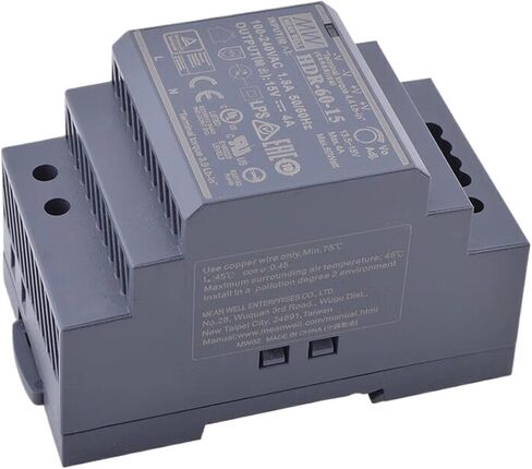 HDR-60-15 60W 15V 4A DIN مزود طاقة السكك الحديدية، عرض نحيف للغاية 52.5 مم، مدخل واسع 85-264VAC، درجة صناعية لـ PLC، محاور المنزل الذكي in Kuwait