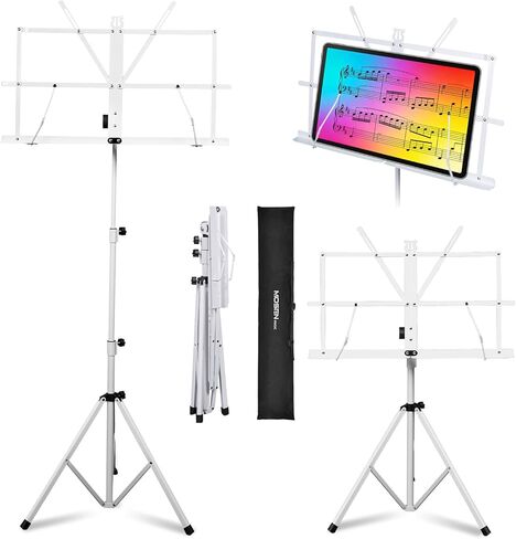 حامل الموسيقى ورقة MOSEN - حامل موسيقى عالي التحمل حامل ثلاثي القوائم قابل للتعديل مع حقيبة حمل، حامل مشبك، حامل كتب محمول للتمرين والأداء، يتكشف في ثوانٍ، أسود in Kuwait