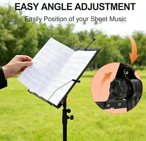 MOSEN Sheet Music Stand - Heavy Duty Music Stands Adjustable Tripod Stand with Carrying Bag, Clip Holder, Portable Book Holder for Practice & Performance, Unfolds In Seconds, Black in Kuwait
