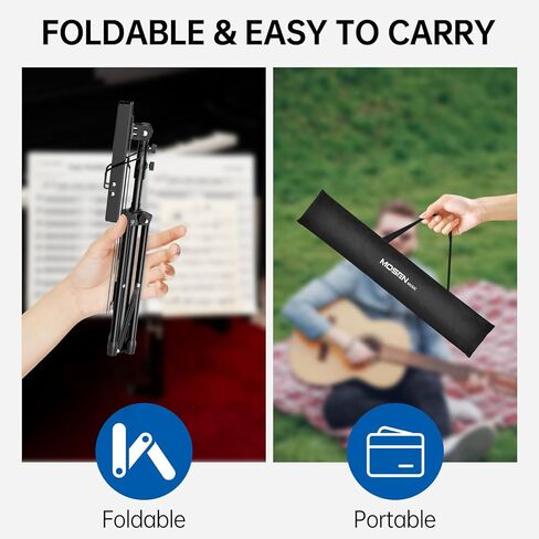 MOSEN Sheet Music Stand - Heavy Duty Music Stands Adjustable Tripod Stand with Carrying Bag, Clip Holder, Portable Book Holder for Practice & Performance, Unfolds In Seconds, Black in Kuwait