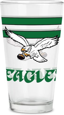 ريكو إندستريز NFL Football Football Philadelphia Eagles الشعار الأساسي مع خطوط 16 أونصة نصف لتر مع شعار مطبوع رقميًا، زجاج شرب كلاسيكي - رائع للاستخدام اليومي in Saudi Arabia