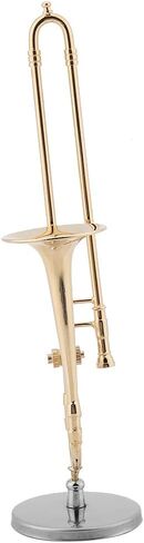 HERCHR Miniature Trombone, 6.3 * 1.6 * 1.6in Gold Plated Instrument Model Musical Ornaments Replica Creative Handcrafts with Stand and Case for Office Home Living Room in Saudi Arabia